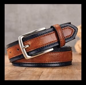 New Men's Two Tone Brown/Dark Blue Leather Belt